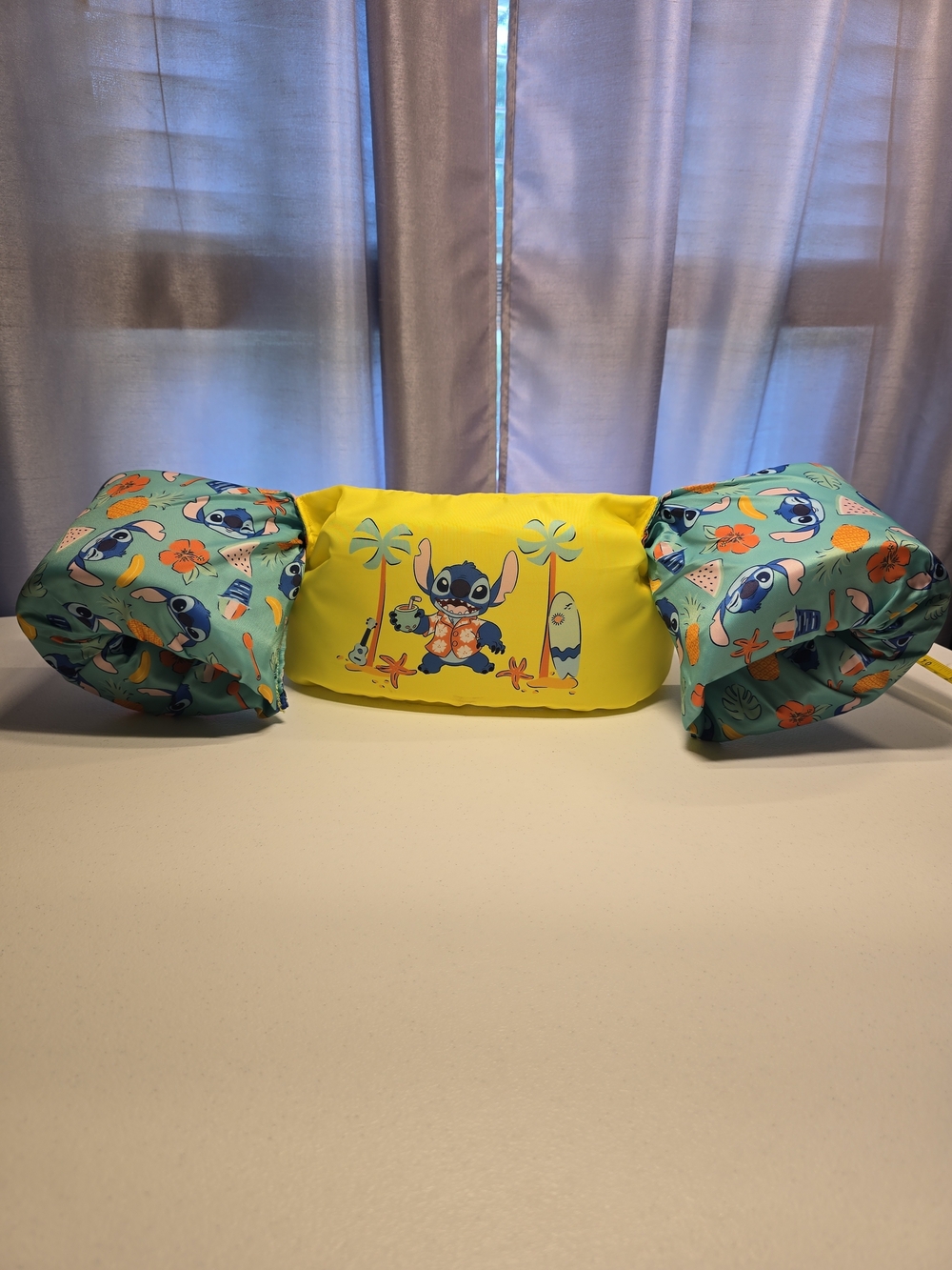Kids Swim Arm Float with Yellow Center and Teal Print